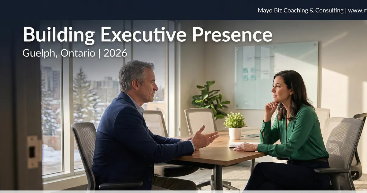 Leader demonstrating executive presence through calm confidence in a team meeting